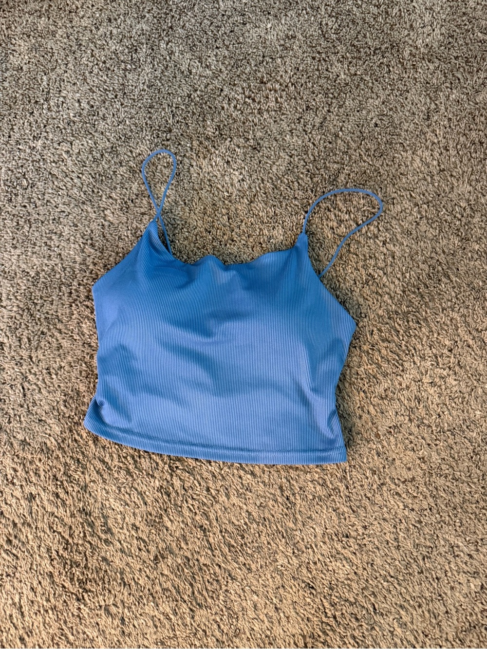 SHEIN Sky Blue Ribbed Spaghetti Strap Crop Top